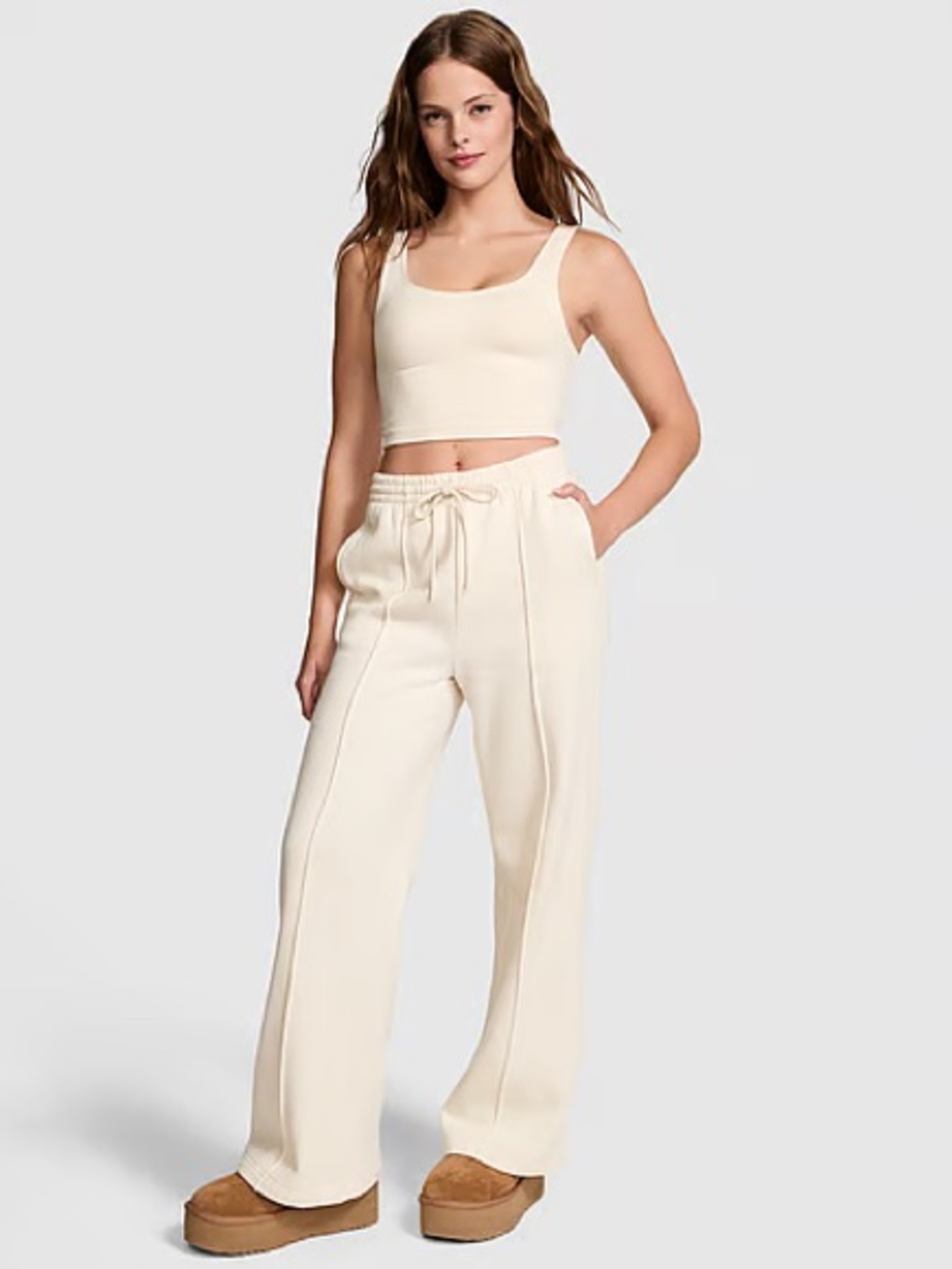 PINK Victoria's Secret Tan Wide-Leg Drawstring Pants - Picture 2 of 4